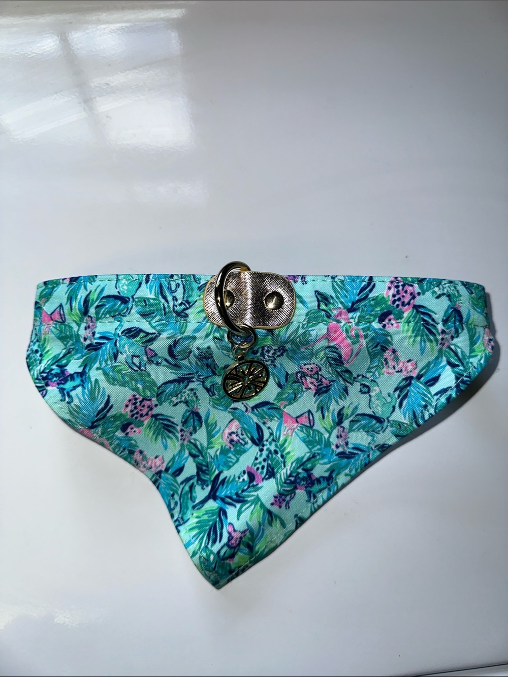 Lilly Pulitzer Aqua Floral Pet Bandana with Gold Charm